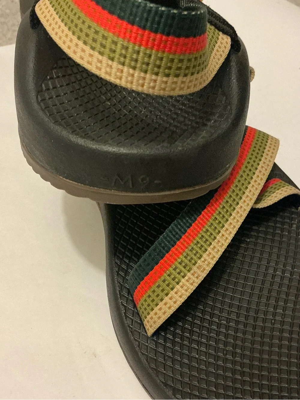 Chaco Men's Black Sandals with Red, Green & Tan Straps